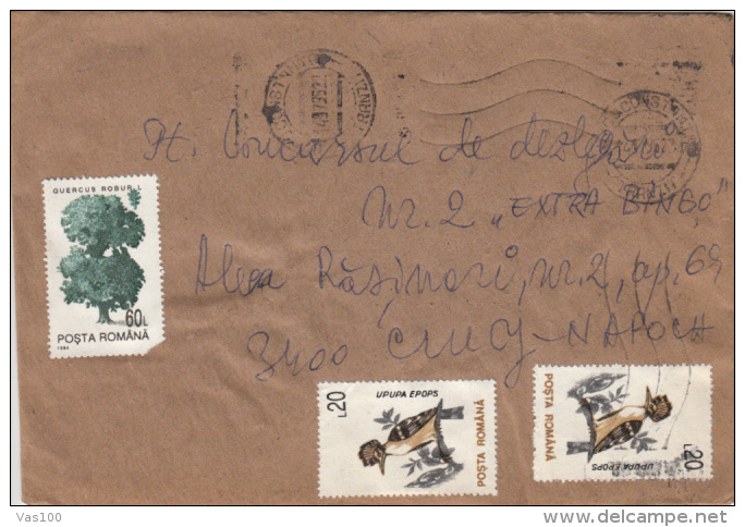 STAMPS ON REGISTERED COVER, NICE FRANKING, TREE, HOOPOE, 1995, ROMANIA - Briefe U. Dokumente