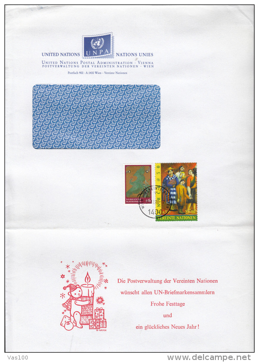 STAMPS ON COVER, NICE FRANKING, PEACKOCK, PAINTING, 2000, UN- VIENNA - Cartas & Documentos
