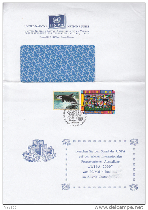 STAMPS ON COVER, NICE FRANKING, WHALE, CHILDRENS, 2000, UN- VIENNA - Lettres & Documents