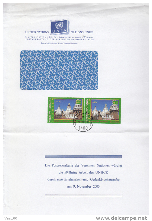 STAMPS ON COVER, NICE FRANKING, GAUDI HOUSE, 2000, UN- VIENNA - Storia Postale