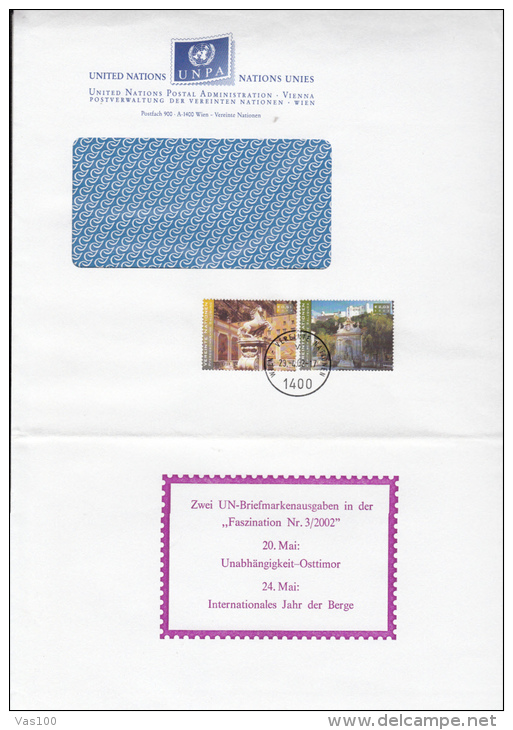 STAMPS ON COVER, NICE FRANKING, SALZBURG ART, 2002, UN- VIENNA - Lettres & Documents