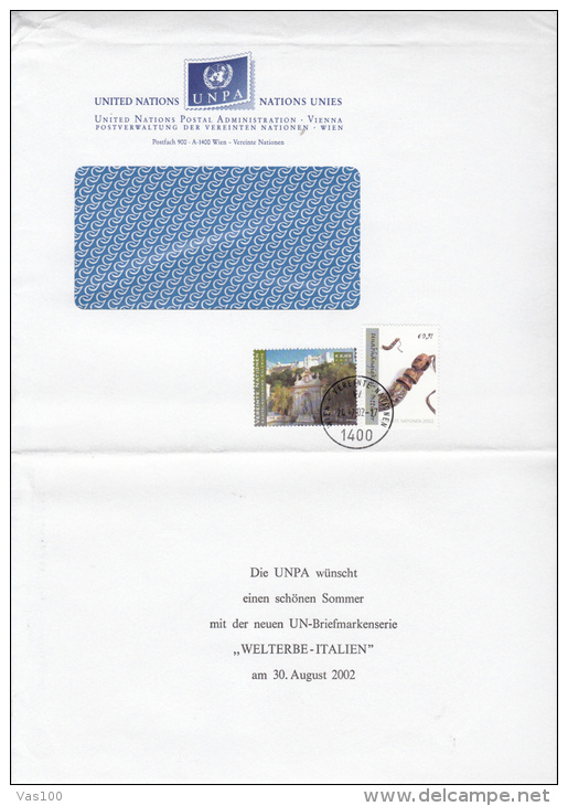 STAMPS ON COVER, NICE FRANKING, SALZBURG CASTLE, FOLKLORE ITEM, 2002, UN- VIENNA - Cartas & Documentos