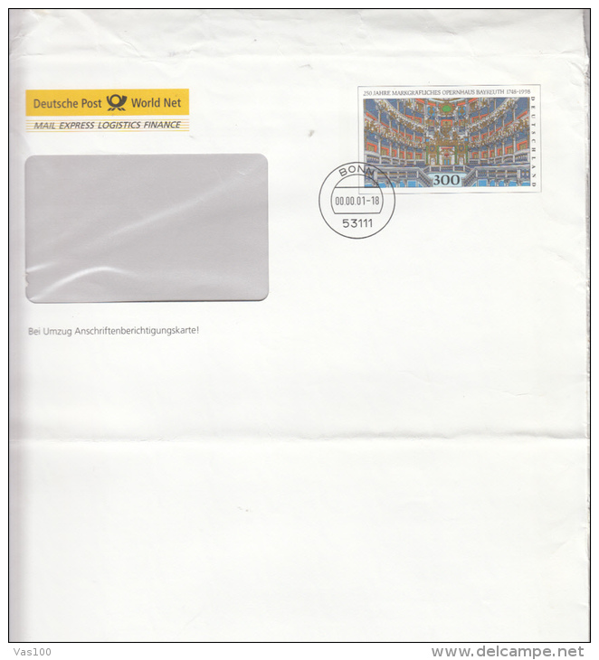 BAYERUTH OPERA HOUSE, COVER STATIONERY, ENTIER POSTAL, 2001, GERMANY - Covers - Used