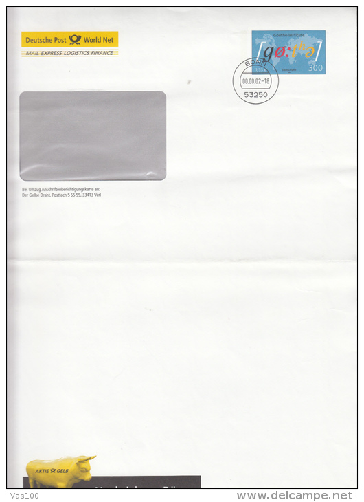 GOETHE, WRITER, COVER STATIONERY, ENTIER POSTAL, 2002, GERMANY - Sobres - Usados