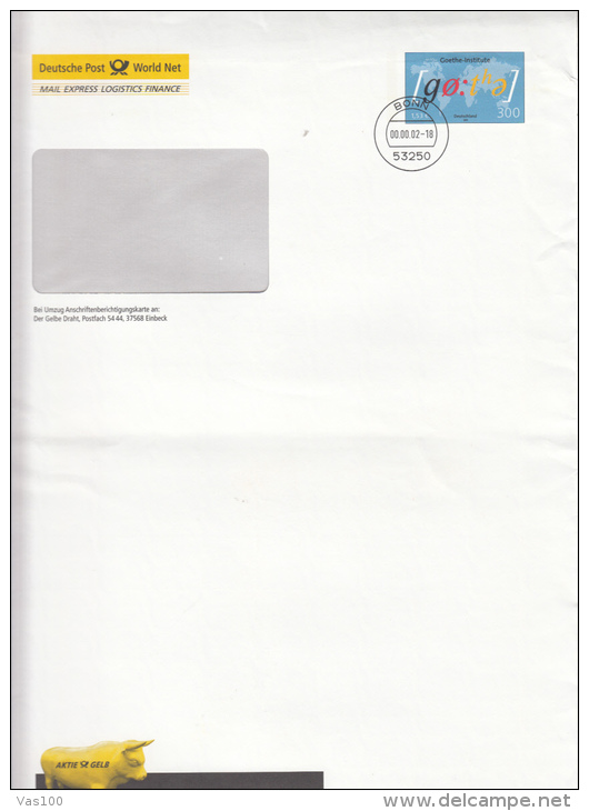 GOETHE, WRITER, COVER STATIONERY, ENTIER POSTAL, 2002, GERMANY - Enveloppes - Oblitérées