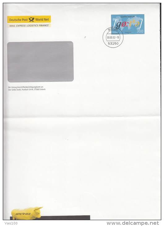 GOETHE, WRITER, COVER STATIONERY, ENTIER POSTAL, 2002, GERMANY - Buste - Usati