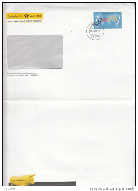 GOETHE, WRITER, COVER STATIONERY, ENTIER POSTAL, 2002, GERMANY - Umschläge - Gebraucht