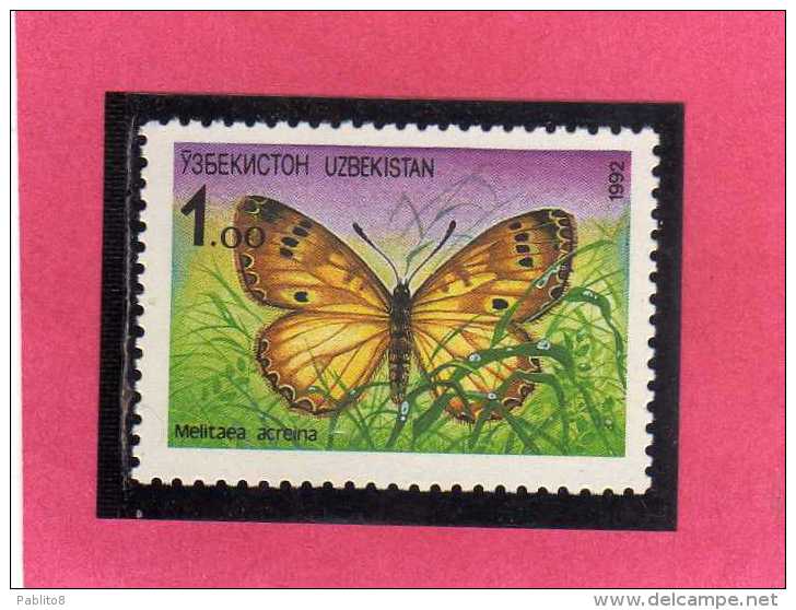 UZBEKISTAN 1992 BUTTERFLIES FARFALLE MELITAEA ACREINA BUTTERFLY FARFALLA 1s MNH - Usbekistan