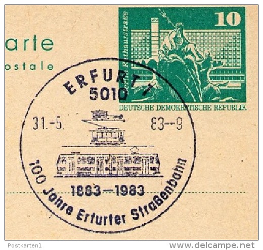 100 Years STREETCAR ERFURT 1982 On East German Postal Card P 79 - Tramways