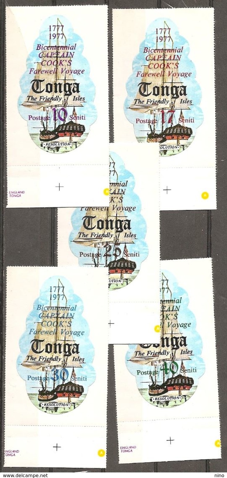 Tonga. Scott # 402-06 MNH. 200th. Anniv. Of Capt. Cook's Voyage. 1977 - Tonga (1970-...)