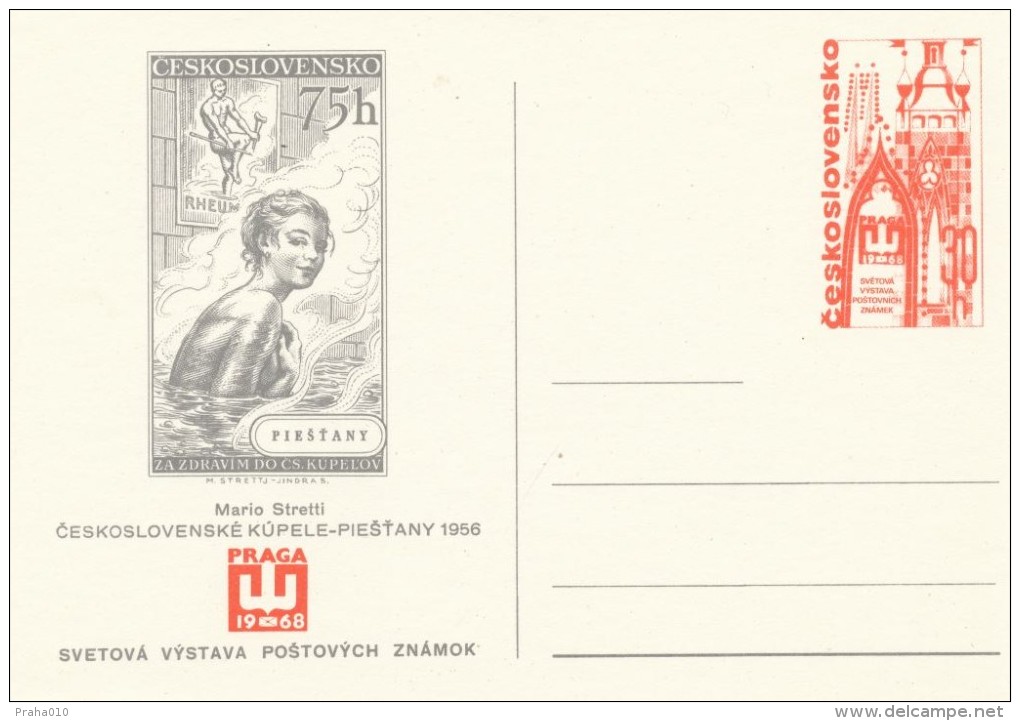 I6463 - Czechoslovakia / Postal Stationery (1968) Praga 1968; Mario Stretti - Stamps "Czechoslovak Spa - Piestany" - Thermalisme