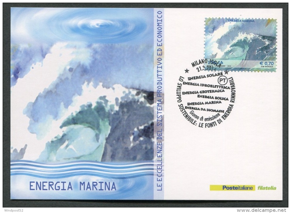 ITALIA - FDC CARTOLINA MAXIMUM CARD 2014 - FONTI ENERGIA RINNOVABILI ENERGIA MARINA - 478 - Elektrizität