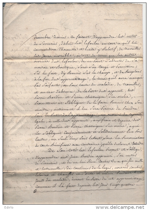 ANNEE 1785  Contrat D'apprentissage Par Devant Les Conseillers Du Roi, RARE , éducation,Métier De Serrurier, - Diplômes & Bulletins Scolaires