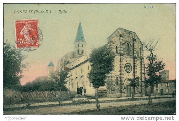 63 ENNEZAT / L'Eglise / CARTE COULEUR TOILEE - Ennezat