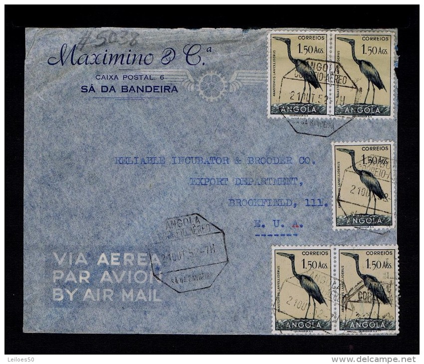 " Openbiill  (stork) " Birds Oiseaux Aves Pajaros 5x 1.50AGS Angola Portugal Cover 1951 #5038 - Autres & Non Classés