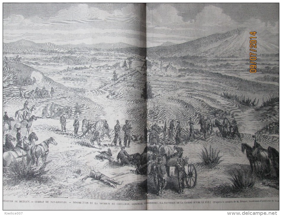 Gravure  D Epoque  1863 Expedition Du Mexique  Mexico  Combat  De San Lorenzo - Mexico