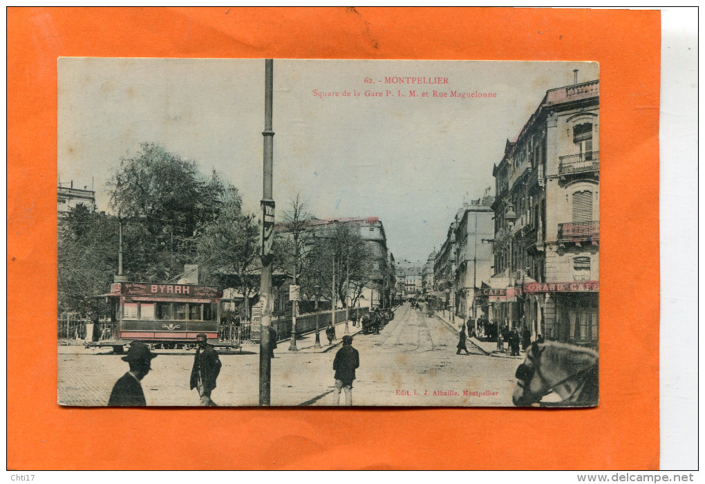 MONTPELLIER   1910   RUE MAGUELONNE ET SQUARE DE LA GARE AVEC TRAMWAY    CIRC  OUI  EDIT - Montpellier