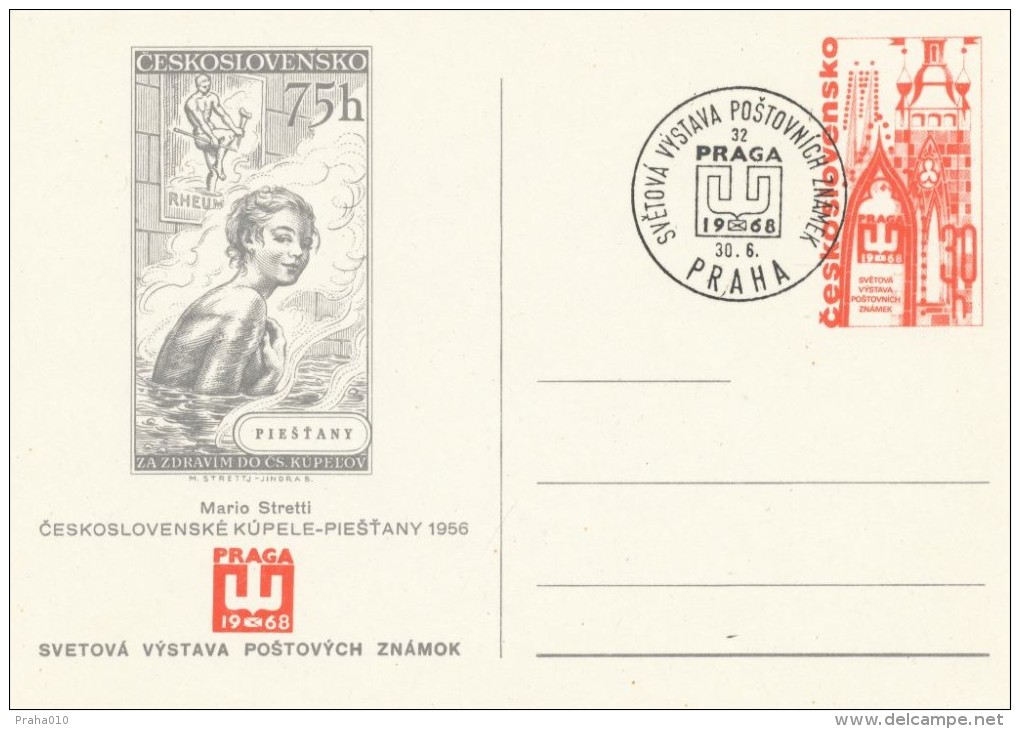 I6447 - Czechoslovakia / Postal Stationery (1968) Praga 1968; Mario Stretti - Stamps "Czechoslovak Spa - Piestany" - Thermalisme