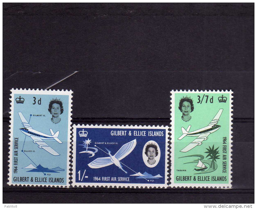 GILBERT & ED ELLICE 1964 FIRST AIR SERVICE PRIMO SERVIZIO AEREO COMPLETE SET MNH - Gilbert & Ellice Islands (...-1979)