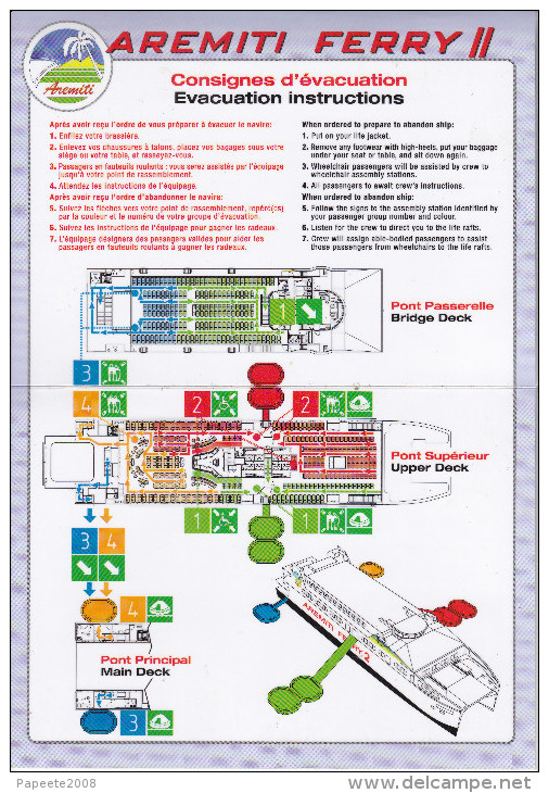 Polynésie / Tahiti / Bateau De Transport De Passagers "Aremiti Ferry 2" / Consignes De Sécurité / Safety Card - Sonstige & Ohne Zuordnung