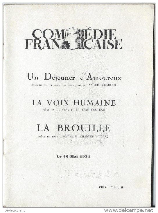 Théatre/Comédie Française/Un Déjeuner D´Amoureux/La Voix Humaine/Cocteau/Madeleine Renaud/ 1931   PROG58 - Programma's