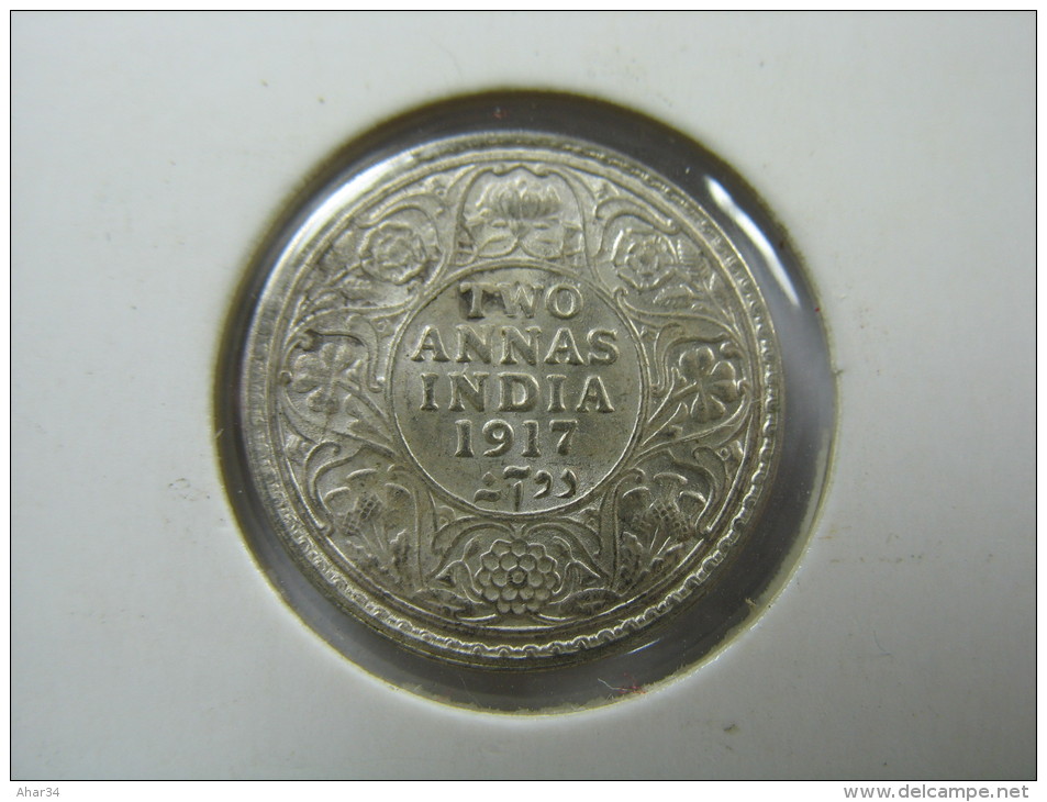 INDIA 2 TWO  ANNAS 1917 BRITISH INDIA SILVER COIN NICE GRADE   LOT 30 NUM 13 - Inde