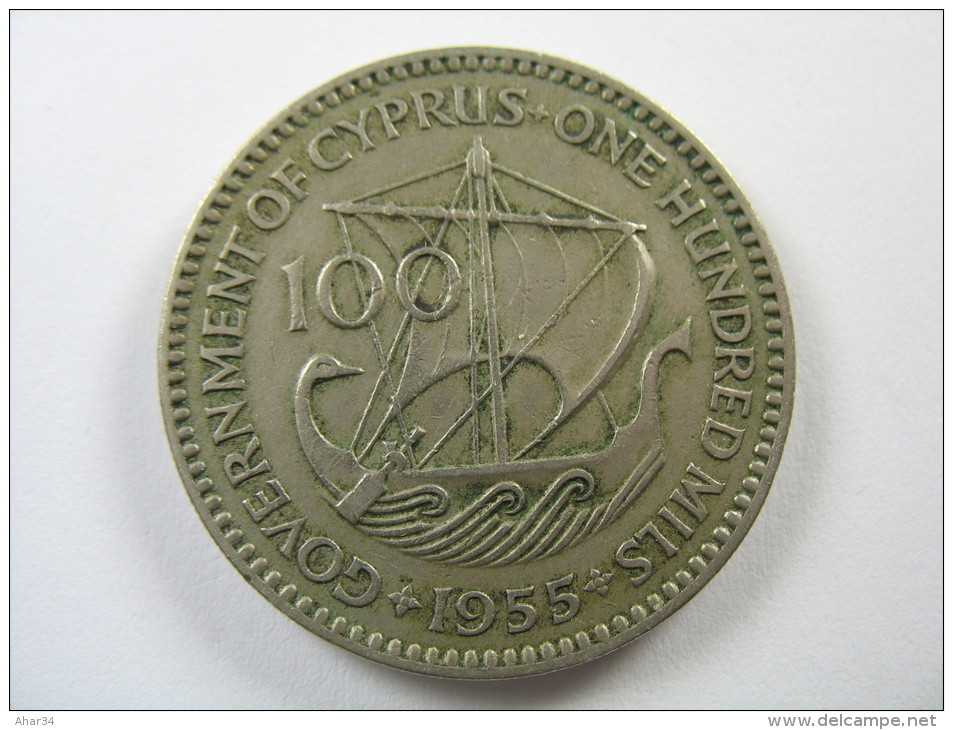CYPRUS 100 MILS 1955  28 MM  COPPER NICKEL  COIN NICE GRADE   LOT 30 NUM 14 - Cyprus
