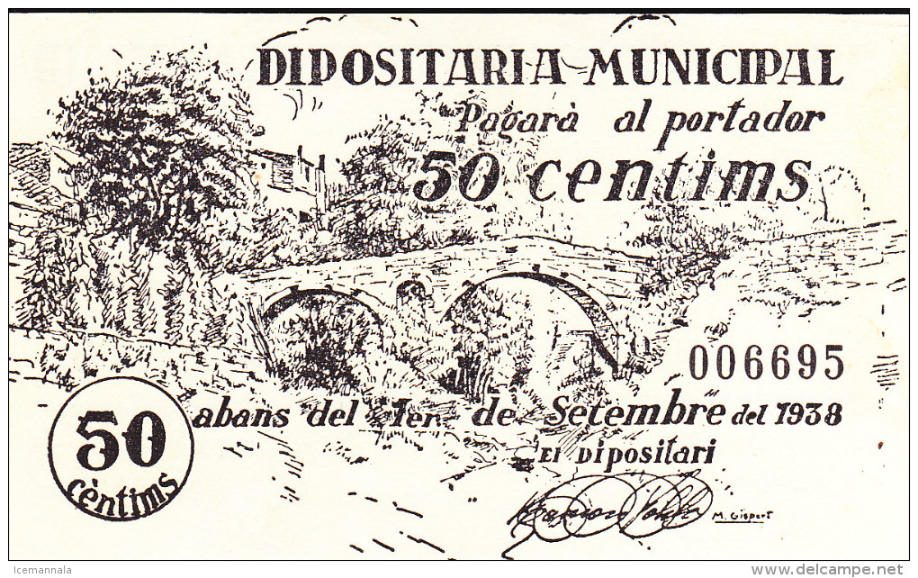 BILLETE LOCAL GUERRA CIVIL 50 CTS AYUNTAMIENTO DE CALDES DE MONTBUI - Autres & Non Classés