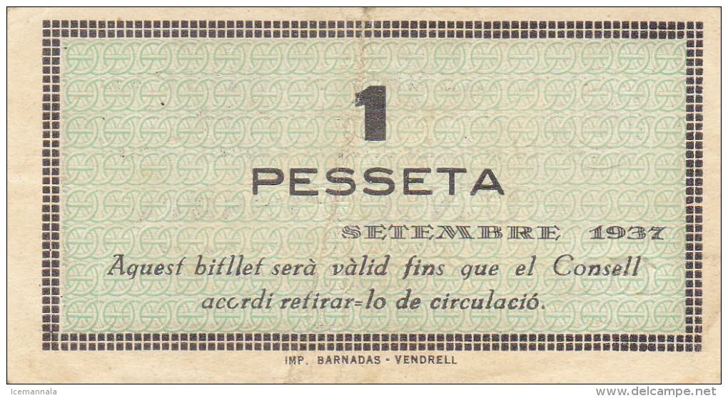 BILLETE LOCAL GUERRA CIVIL 1 PTS CONSELL MUNICIPAL DOMENYS DEL PENEDES - Autres & Non Classés