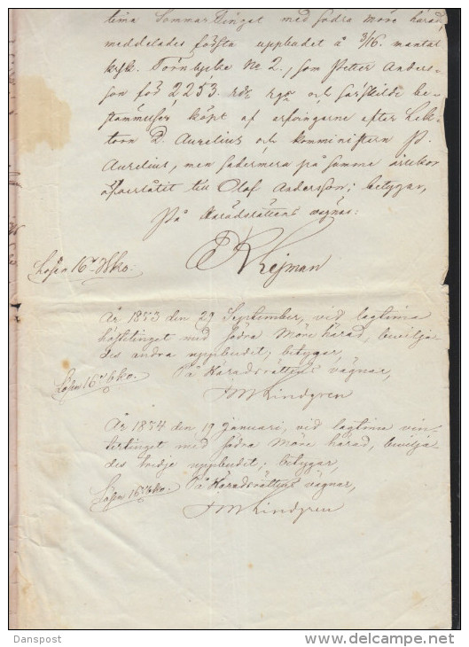 Schweden Sweden Dokument 1852 Steuermarken - Steuermarken