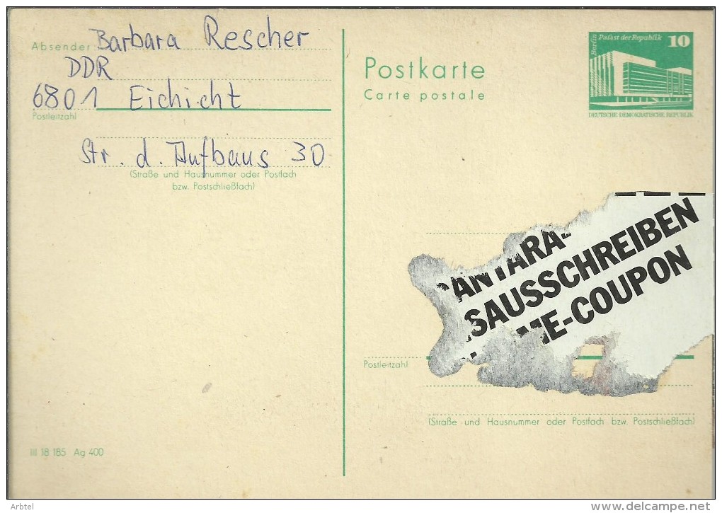 ALEMANIA DDR ENTERO POSTAL PALACIO REPUBLICA - Otros & Sin Clasificación