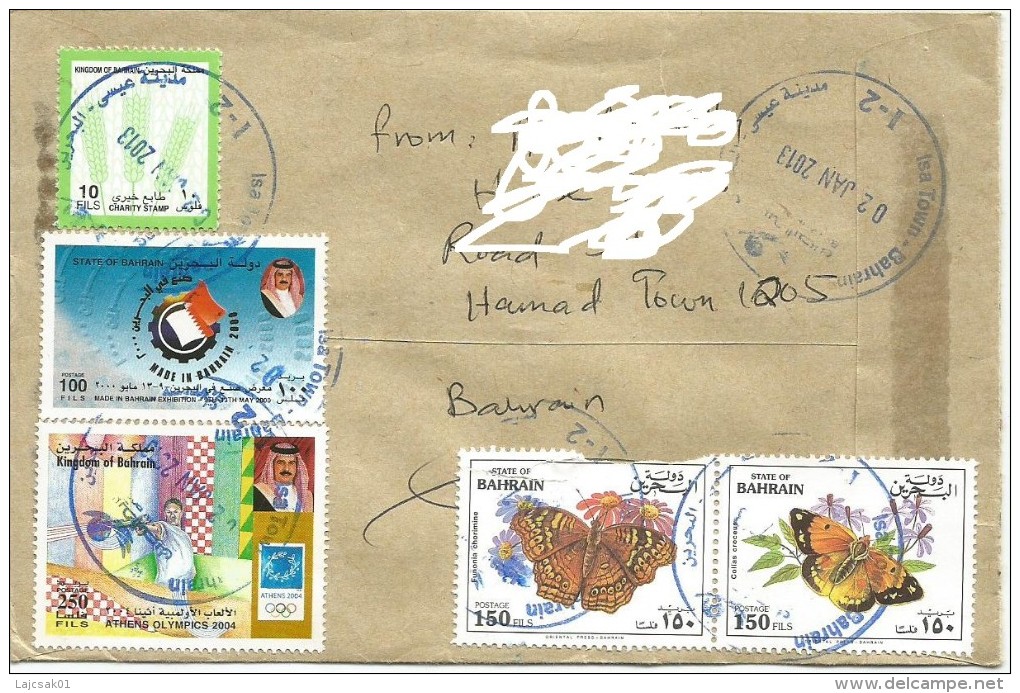 Jp Bahrain 2013. Registered Letter,cover With Bird Stamps,butterfly,Athens Olympics... - Bahreïn (1965-...)