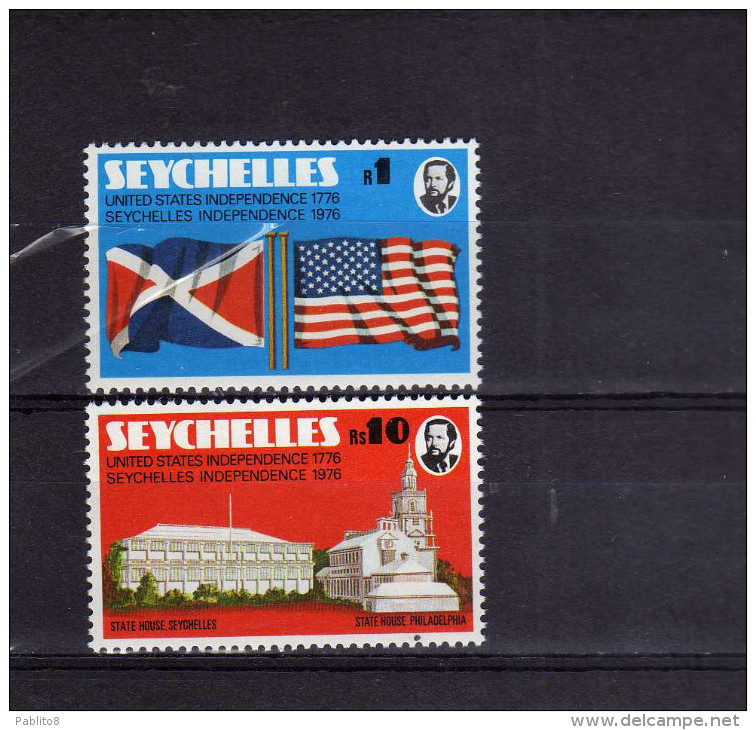 SEYCHELLES 1976 AMERICAN INDEPENDENCE BICENTENARY BICENTENARIO INDIPENDENZA D'AMERICA COMPLETE SET SERIE MNH - Seychelles (1976-...)