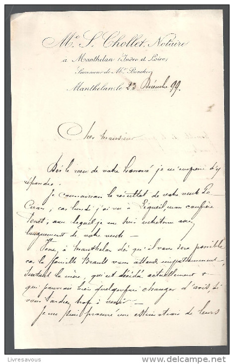 Documents Commerciaux Etude De Me S. Cholle Notaire à  Manthelan (Indre Et Loire 37) Du 23/12/1899 - Petits Métiers