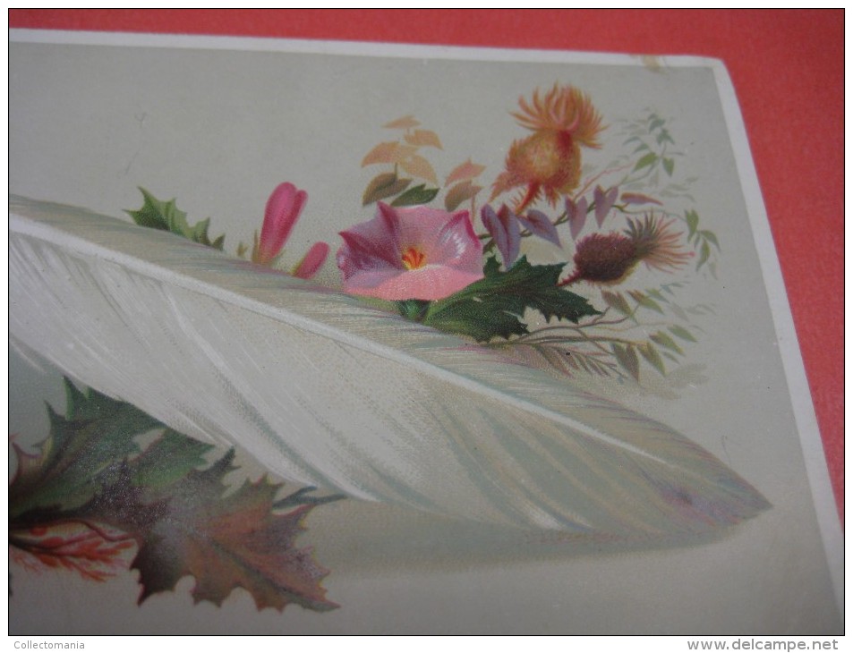 4 early  litho  1870 many colors, superb quality MINT 18cmX9cm - inkt en pluim veer schrijfgerief school inktpot feather