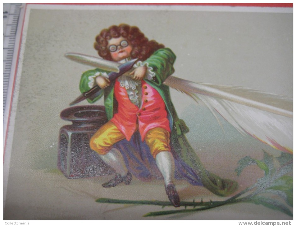 4 early  litho  1870 many colors, superb quality MINT 18cmX9cm - inkt en pluim veer schrijfgerief school inktpot feather