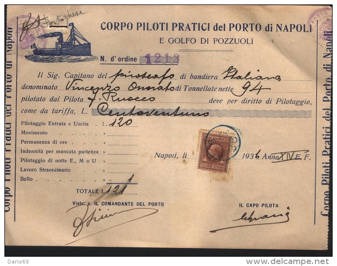 1936 FATTURA CORPO PILOTI PRATICI DEL PORTO DI NAPOLI - Altri & Non Classificati