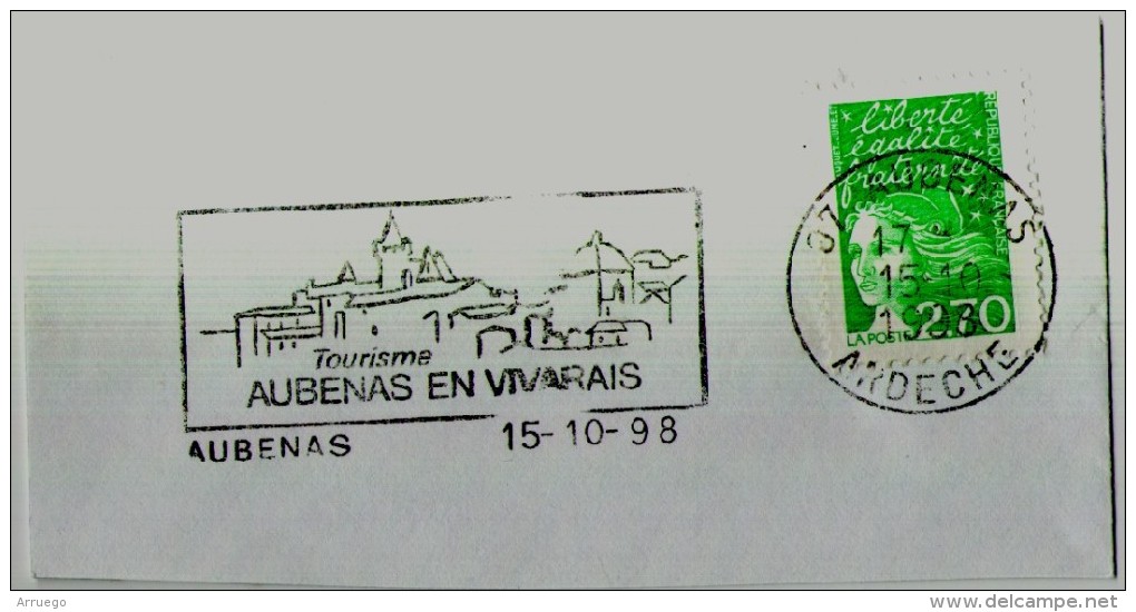 FRANCE. FRAGMENT POSTMARK. AUBENAS. FLAMME - Otros & Sin Clasificación