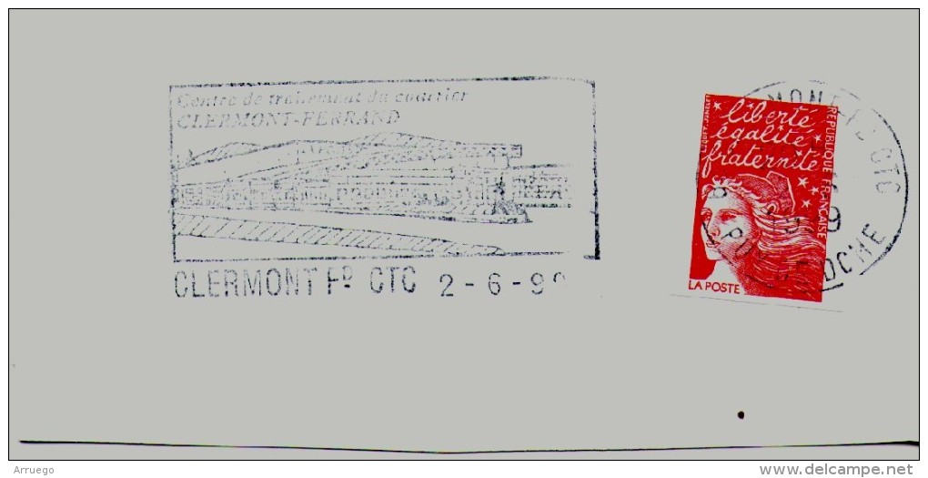 FRANCE. FRAGMENT POSTMARK. CLERMONT FERRAND. TREATMENT CENTRE OF COURIER. FLAMME - Otros & Sin Clasificación