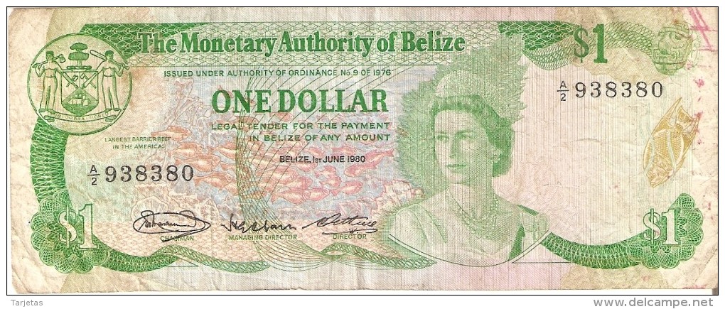 BILLETE DE BELIZE DE 1 DOLLAR  DEL AÑO 1980   (BANKNOTE) - Belice