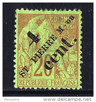 SPM  Alphée Dubois 20  Cent .  Surchargé  4 Cent   Yv  41 * MH - Unused Stamps