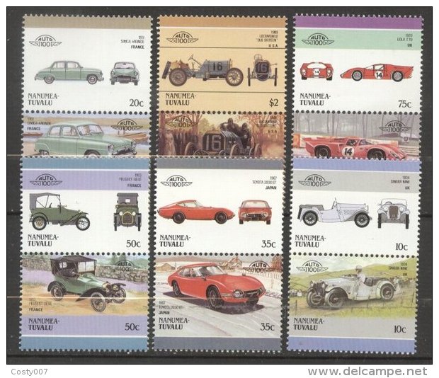 Tuvalu Nanumea 1986 Old Cars, 6 Pair, MNH B.014 - Tuvalu