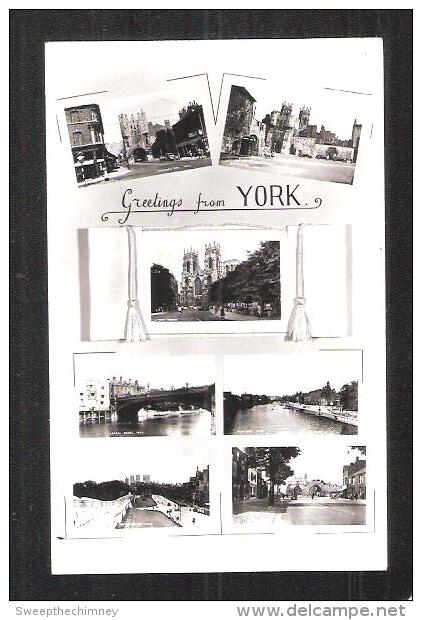 RP YORK UNUSUAL MULTI-VIEW REAL PHOTOGRAPHIC POSTCARD  RICHARDS BOOTHAM USED IN THE 1950'S - York