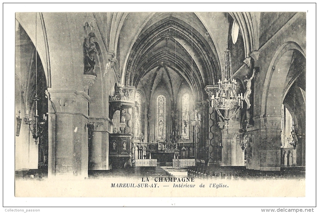 Cp, 51, Mareuil-sur-Ay, Intérieur De L'Eglise, écrite 1918 - Mareuil-sur-Ay