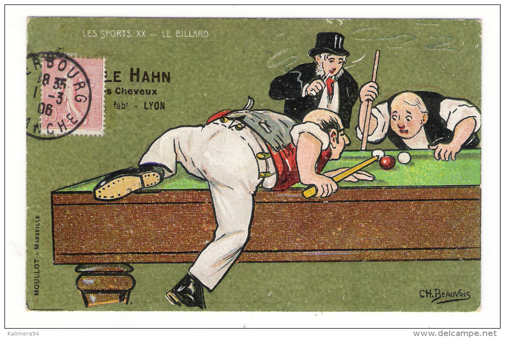 BILLARD  HUMORISTIQUE  /  DESSIN  DE  Ch. BEAUVAIS  /  Edit.  MOULLOT , Marseille  ( Cpa Publicitaire PETROLE HAHN ) - Other & Unclassified