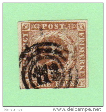 DEN SC #2b  Royal Emblems  4-margins (close @ B)  "113" (Altona) In Concentric Circles, CV $55.00 - Used Stamps