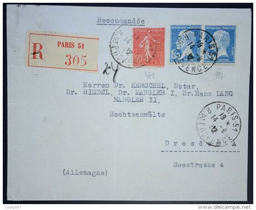 France 1932 Postal History Rare, Int REG-Cover PARIS-51 To Germany D.028 - Covers & Documents