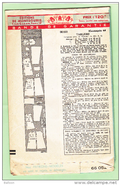 Patron Modèle - 66 052 - Tabliers - Edité Par L´Echo De La Mode - Editions De MONTSOURIS - Avec Bande De Garantie - Patrons