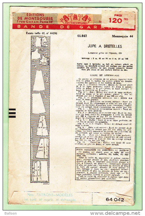 Patron Modèle - 64 042 - Jupe à Bretelles - Edité Par L´Echo De La Mode - Ed De MONTSOURIS - Avec Bande De Garantie - Patterns