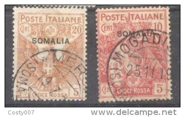 Italy Somalia 1916 Red Cross, 10+5C Pink, 20+5C Orange, Sass.19,21, Mi.20,22, Used AM.129 - Somalia